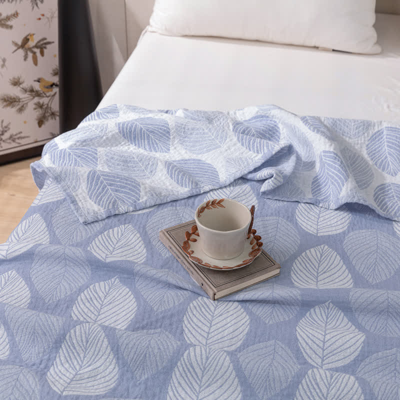 Trapunta in garza di cotone jacquard con stampa a foglie