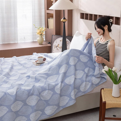 Trapunta in garza di cotone jacquard con stampa a foglie