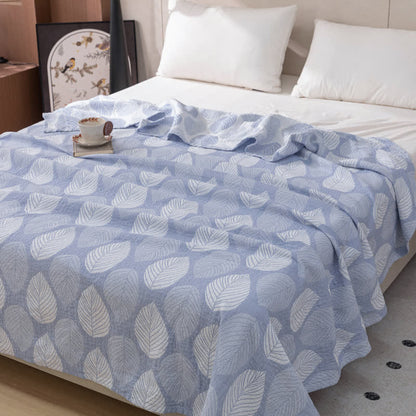 Trapunta in garza di cotone jacquard con stampa a foglie