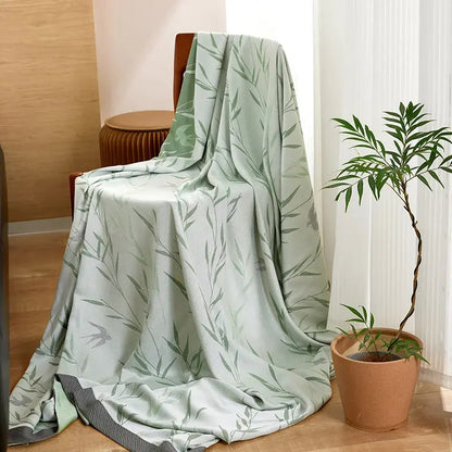Copriletto rinfrescante con stampa di bambù verde