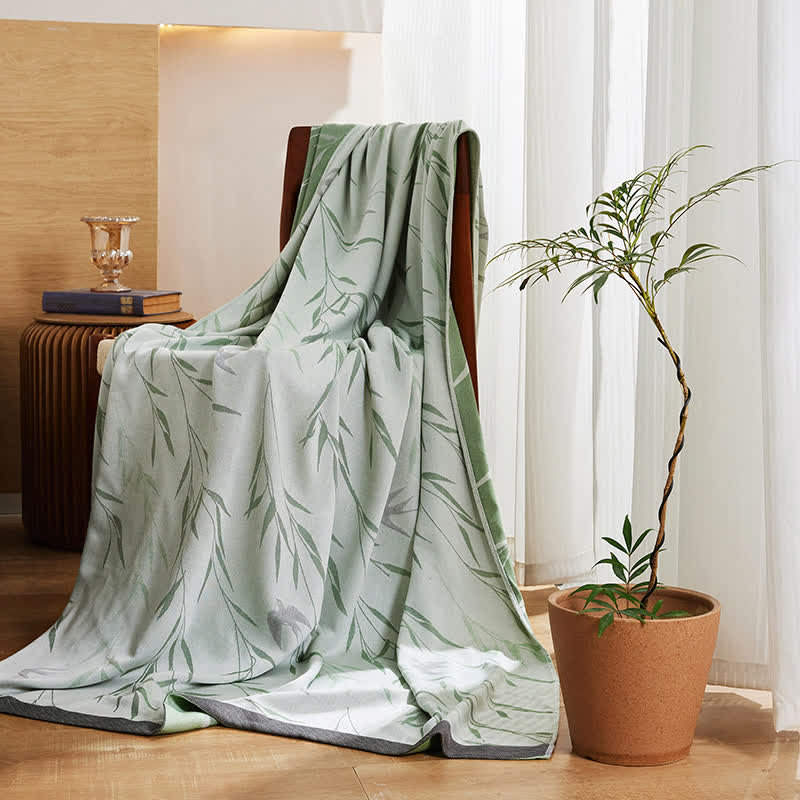 Copriletto rinfrescante con stampa di bambù verde