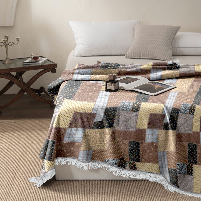Trapunta con nappe in mussola di cotone patchwork a quadri