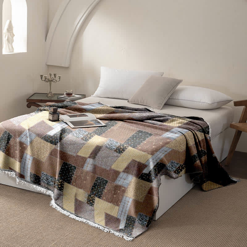 Trapunta con nappe in mussola di cotone patchwork a quadri