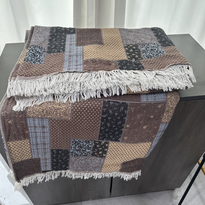 Trapunta con nappe in mussola di cotone patchwork a quadri