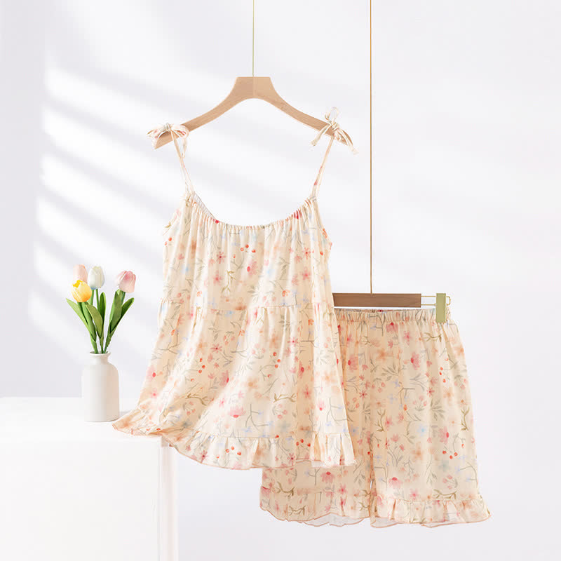 Pigiama con pantaloncini a canotta in cotone floreale