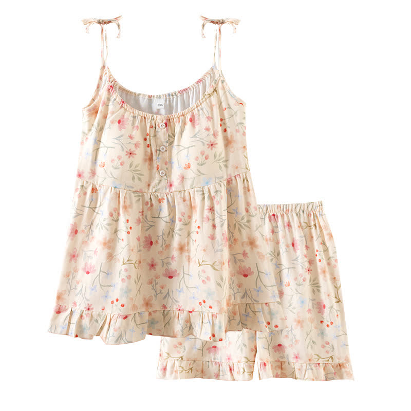Pigiama con pantaloncini a canotta in cotone floreale