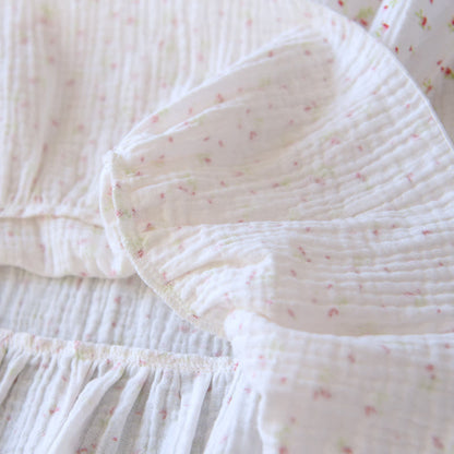 Camicia da notte in garza di cotone a fiori rossi