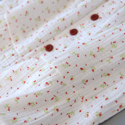 Camicia da notte in garza di cotone a fiori rossi
