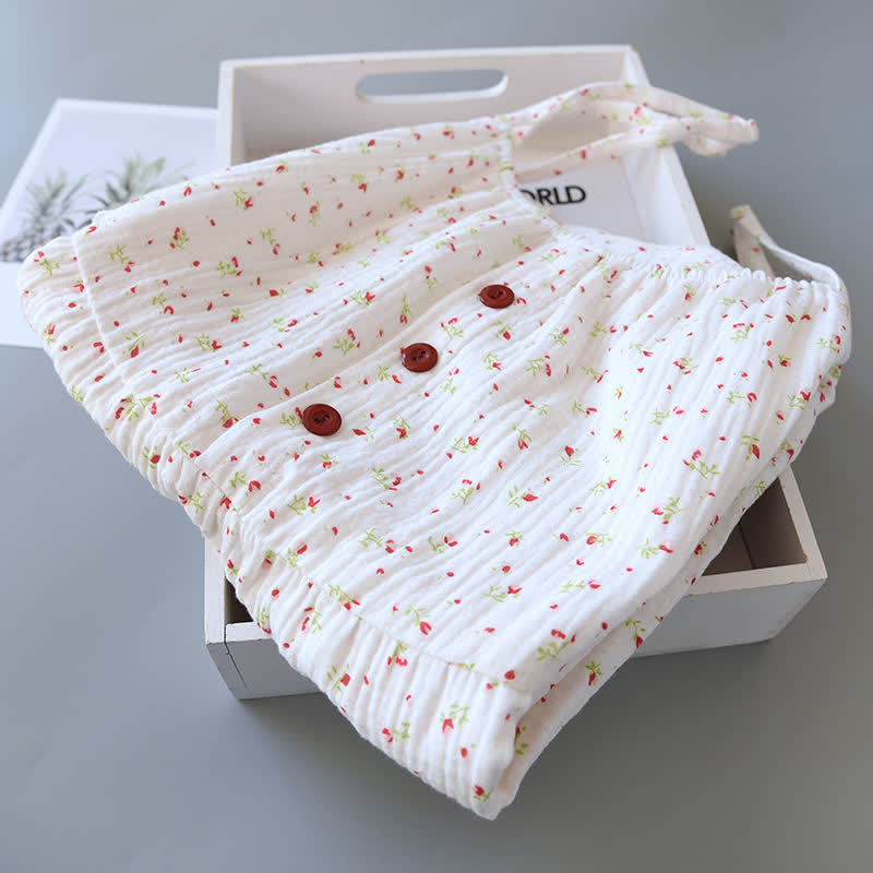 Camicia da notte in garza di cotone a fiori rossi