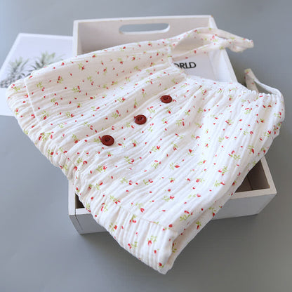 Camicia da notte in garza di cotone a fiori rossi