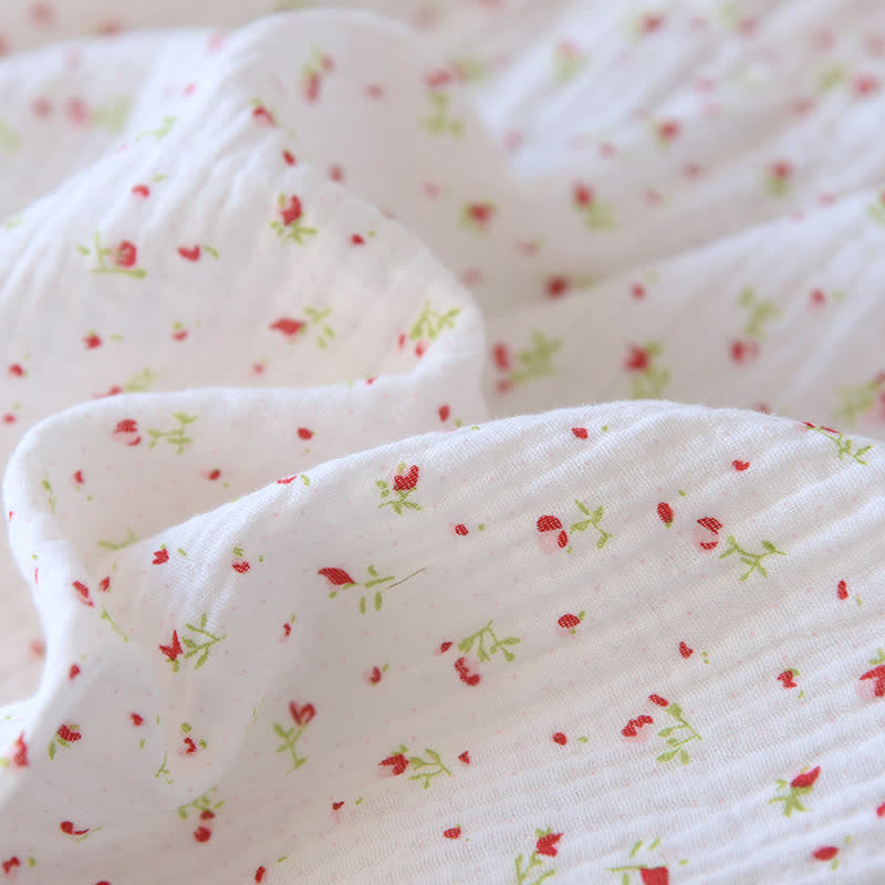 Camicia da notte in garza di cotone a fiori rossi