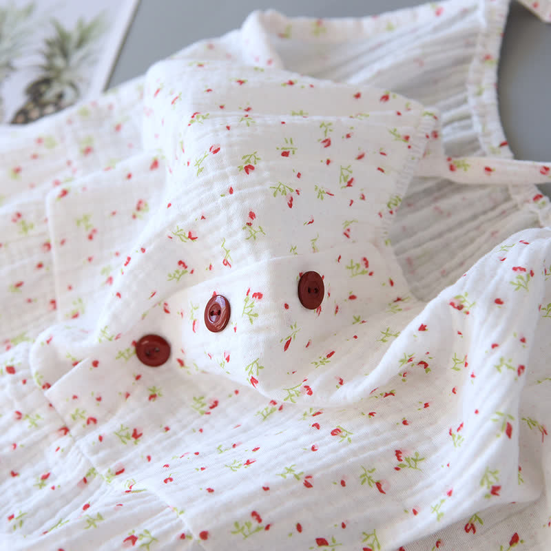 Camicia da notte in garza di cotone a fiori rossi