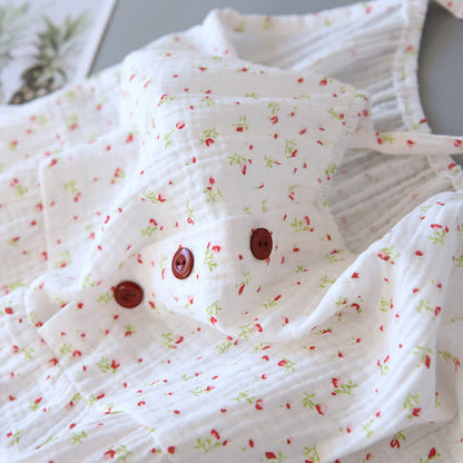 Camicia da notte in garza di cotone a fiori rossi