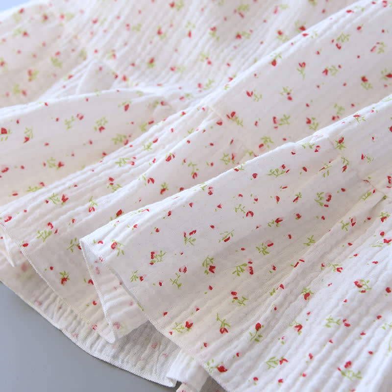 Camicia da notte in garza di cotone a fiori rossi