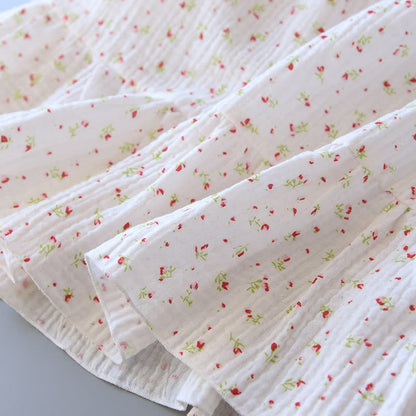 Camicia da notte in garza di cotone a fiori rossi