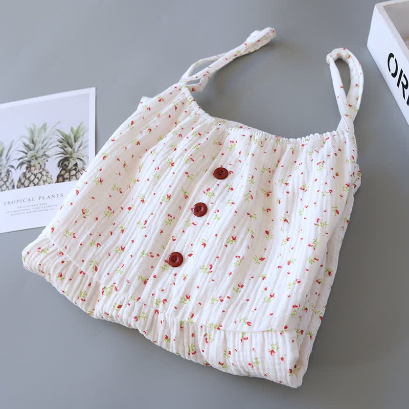 Camicia da notte in garza di cotone a fiori rossi