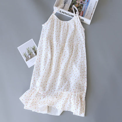 Camicia da notte in garza di cotone a fiori rossi