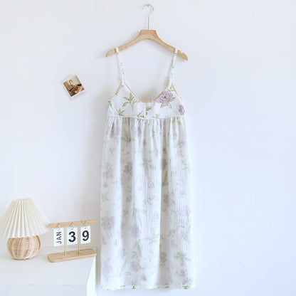Camicia da notte imbottita in cotone con stampa viola