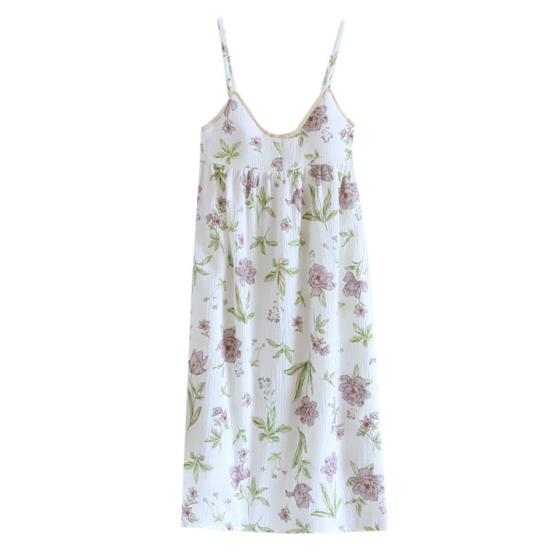Camicia da notte imbottita in cotone con stampa viola