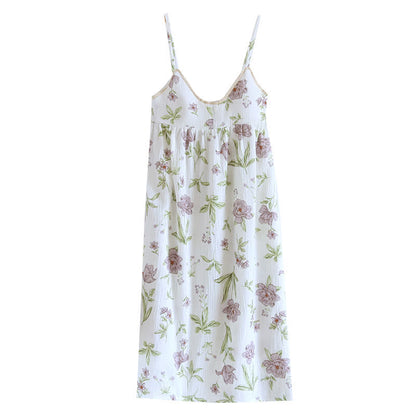 Camicia da notte imbottita in cotone con stampa viola