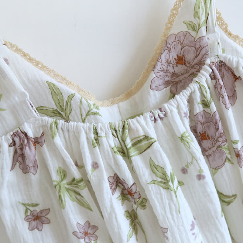 Camicia da notte imbottita in cotone con stampa viola