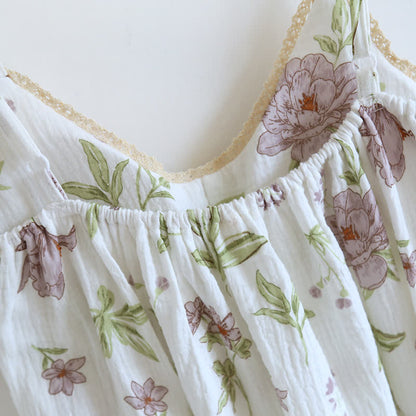 Camicia da notte imbottita in cotone con stampa viola
