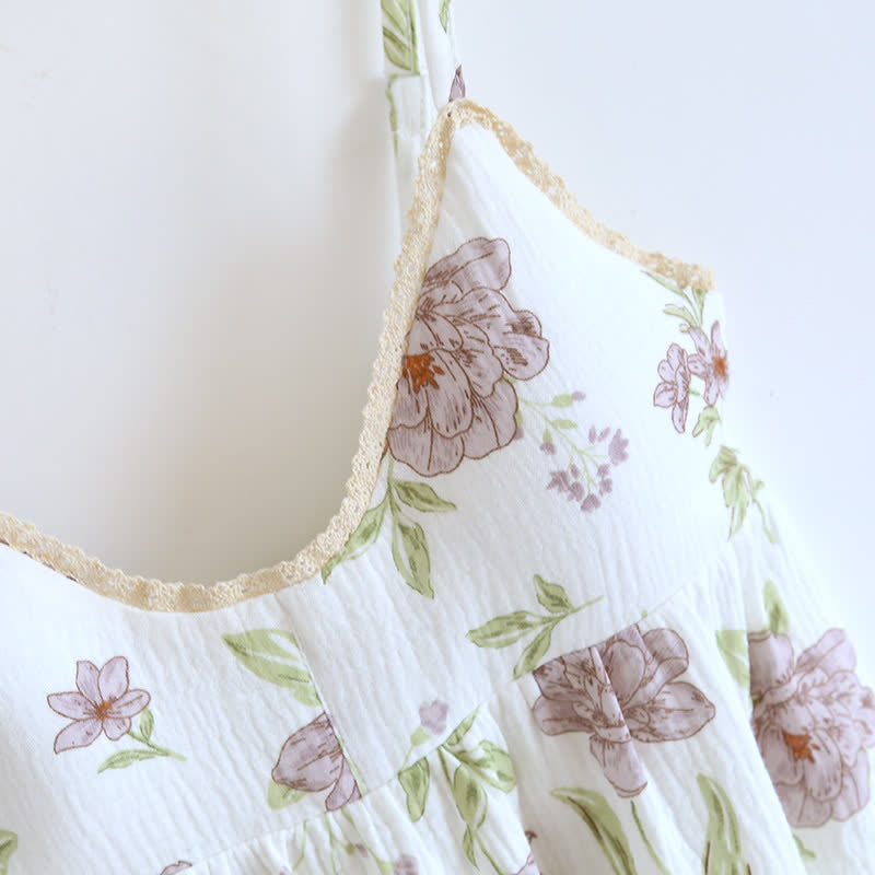 Camicia da notte imbottita in cotone con stampa viola