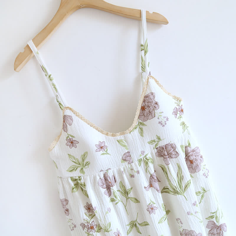 Camicia da notte imbottita in cotone con stampa viola