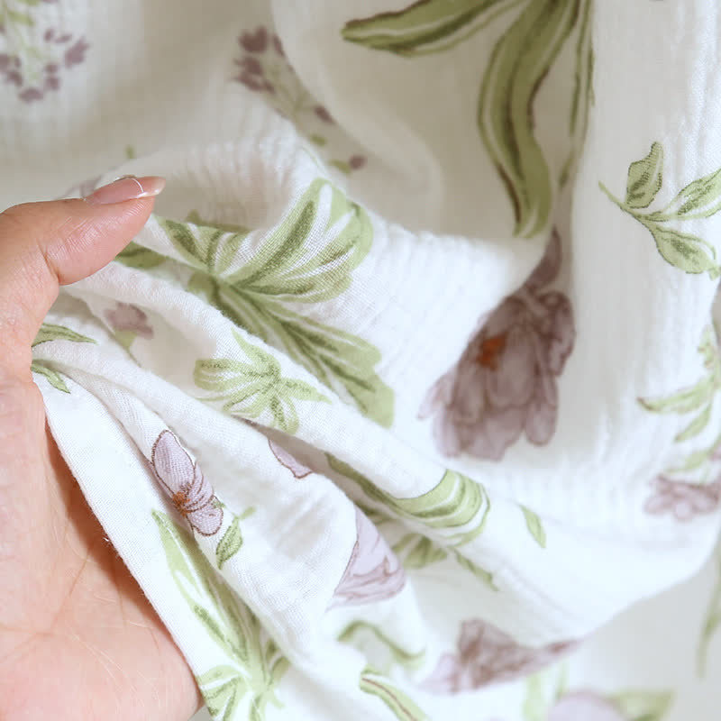Camicia da notte imbottita in cotone con stampa viola