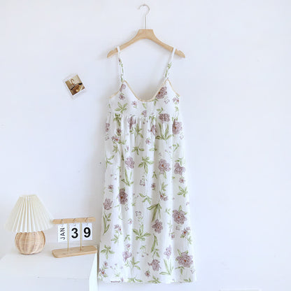 Camicia da notte imbottita in cotone con stampa viola
