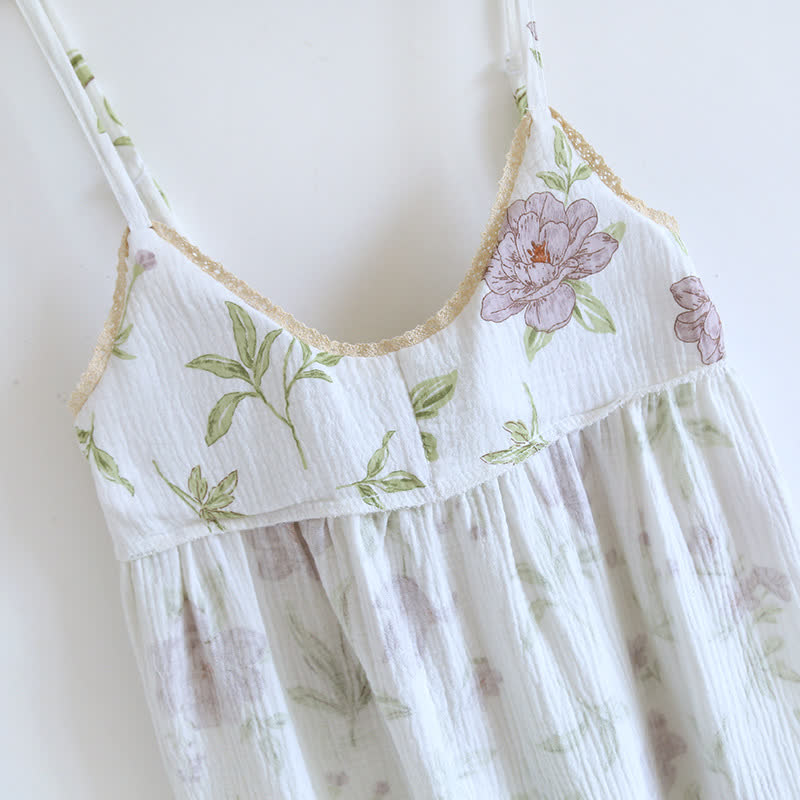 Camicia da notte imbottita in cotone con stampa viola