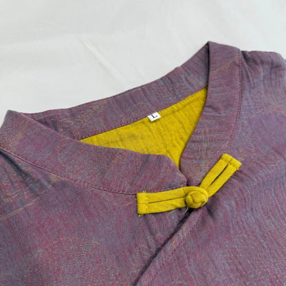 Camicia da notte cheongsam in cotone con stampa foglie di ginkgo