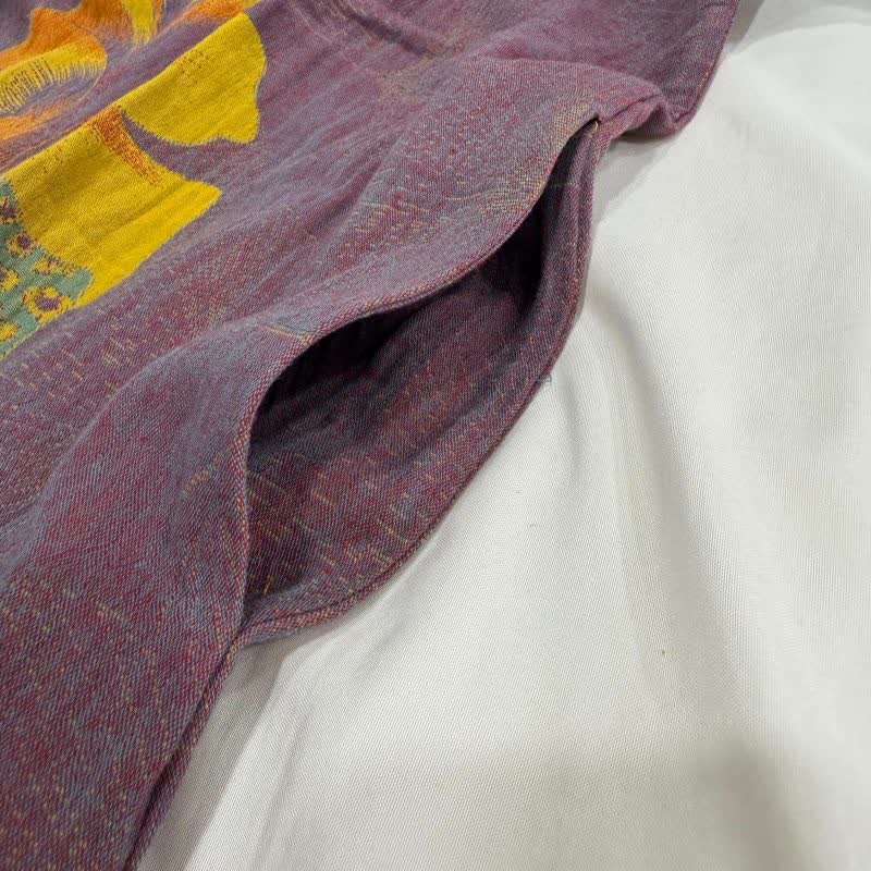 Camicia da notte cheongsam in cotone con stampa foglie di ginkgo