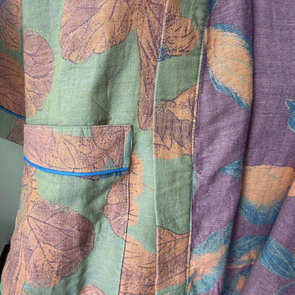 Kimono in cotone con stampa a foglie marroni