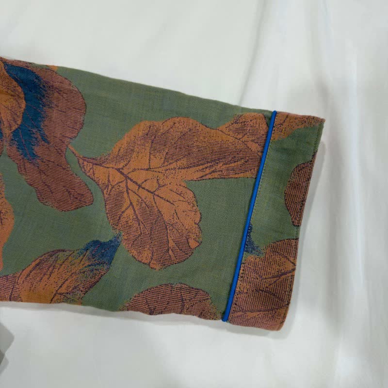 Kimono in cotone con stampa a foglie marroni