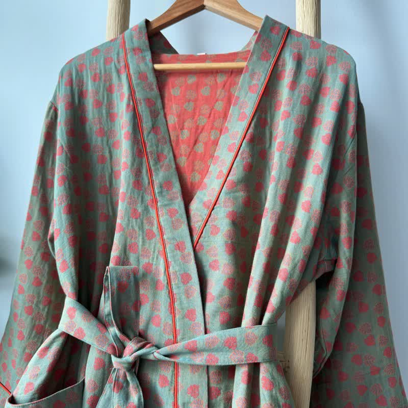 Kimono in cotone con stampa monstera arancione