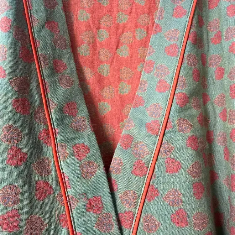 Kimono in cotone con stampa monstera arancione