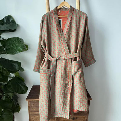 Kimono in cotone con stampa monstera arancione