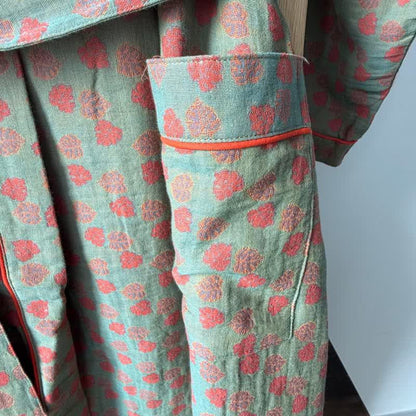 Kimono in cotone con stampa monstera arancione