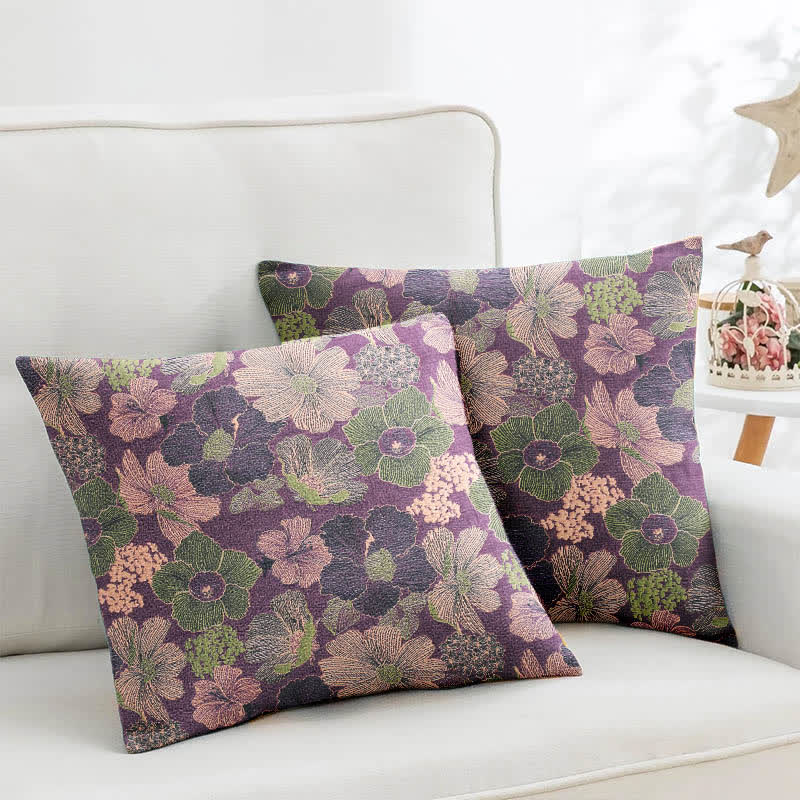 Federe quadrate in jacquard di cotone con fiori di pesco (2 pezzi) - 45cm x 45cm - image 0