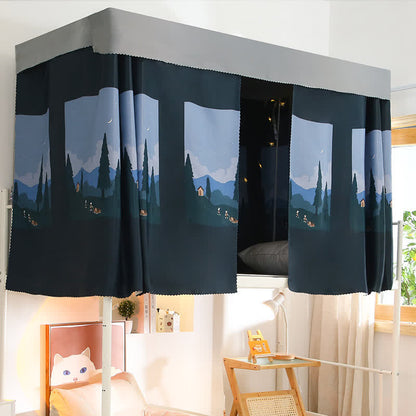 Tenda per letto a castello con stampa di montagna - 2 tende oscuranti con parte superiore - 140cm x 200cm x 2+115cm x 200cm - image 0