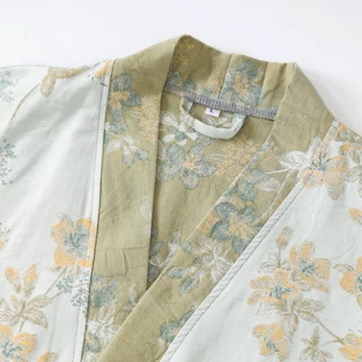 Accappatoio unisex in garza di cotone con motivo a fiori di pesco