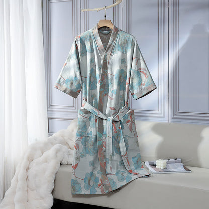 Accappatoio unisex in garza di cotone blu peonia