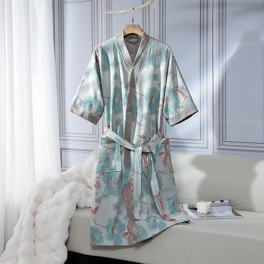 Accappatoio unisex in garza di cotone blu peonia