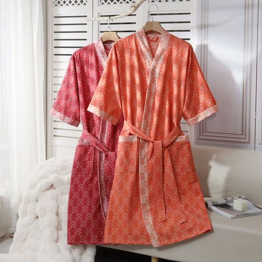 Kimono in garza di cotone con motivo a quadrifoglio