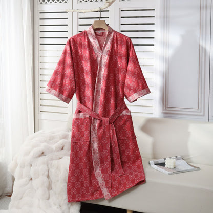 Kimono in garza di cotone con motivo a quadrifoglio