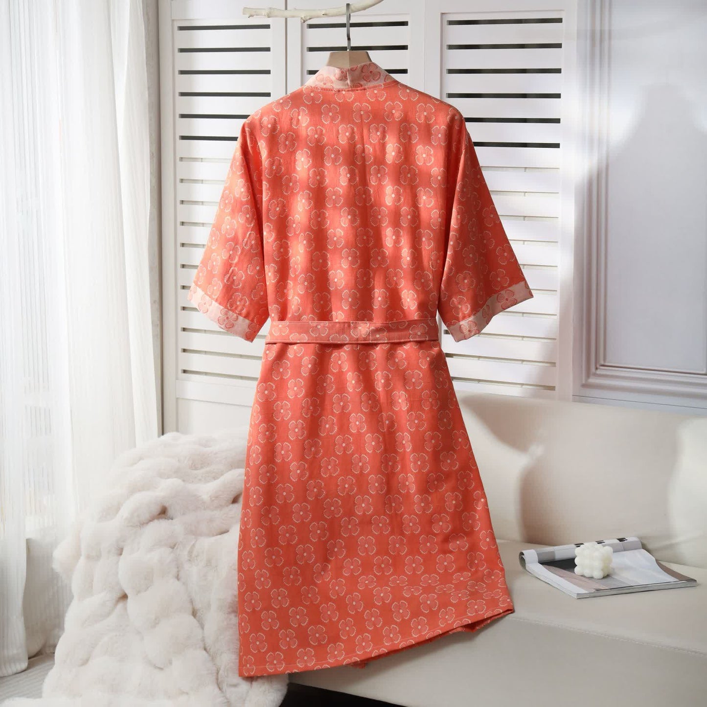 Kimono in garza di cotone con motivo a quadrifoglio