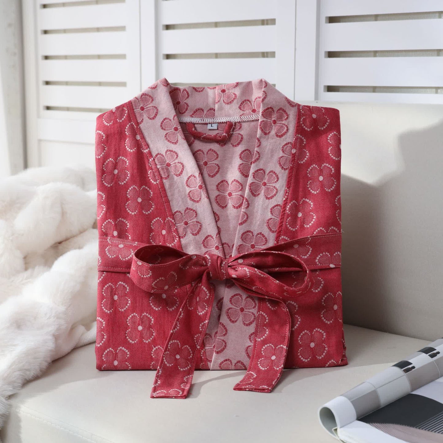 Kimono in garza di cotone con motivo a quadrifoglio