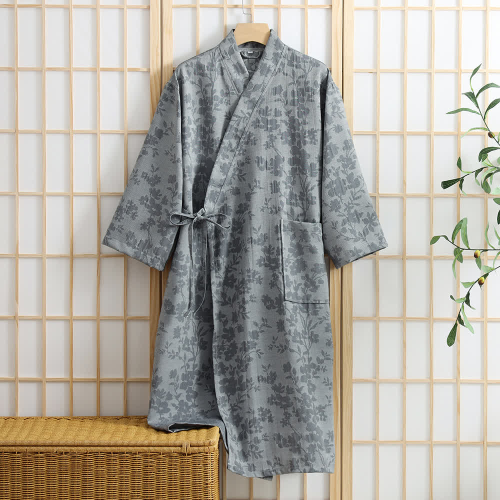 Kimono floreale sottile con tasca - Grigio - XL - image 2