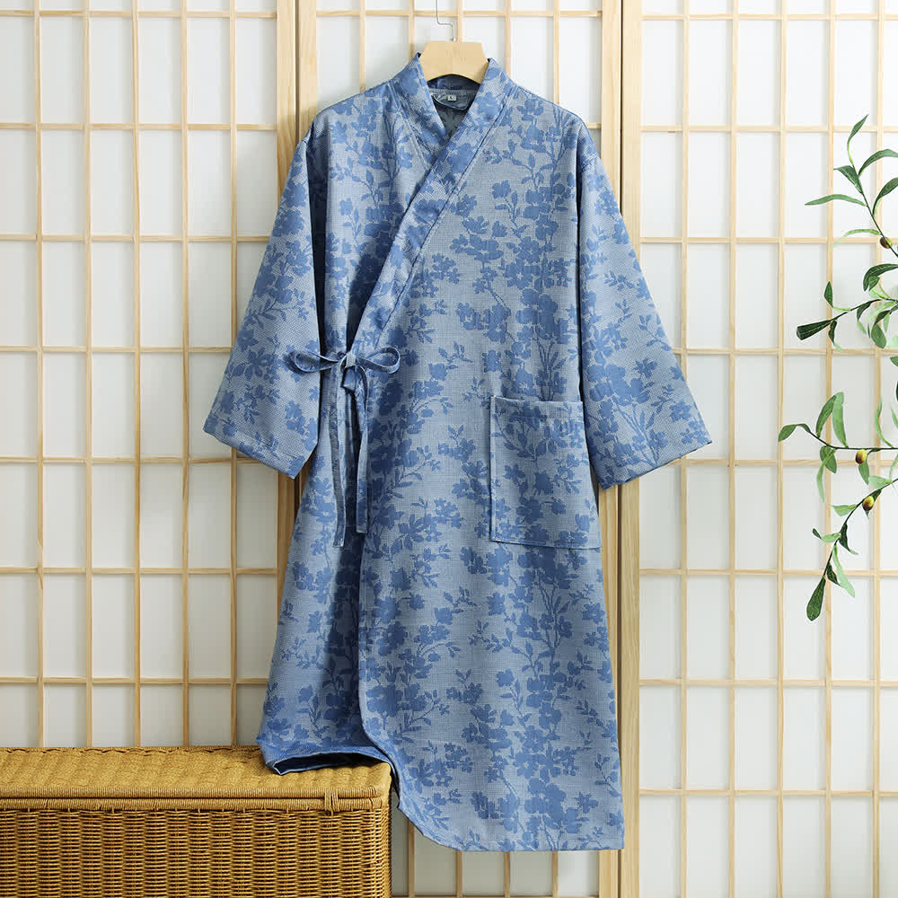 Kimono floreale sottile con tasca - Blu - XL - image 4